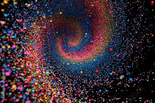 Colorful Galaxy Swirl. A Bright Cosmic Fantasy Background with Vibrant Neon Particles