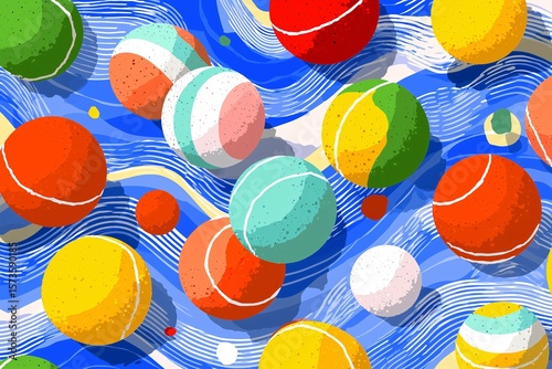 Playful Vibrant Tennis Balls Abstract Illustration. Colorful Sports Background & Dynamic Design