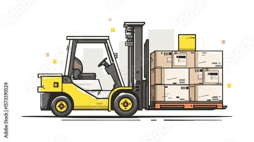 Wallpaper Mural A cartoon image of a yellow forklift carrying a pallet of stacked cardboard boxes against white Torontodigital.ca
