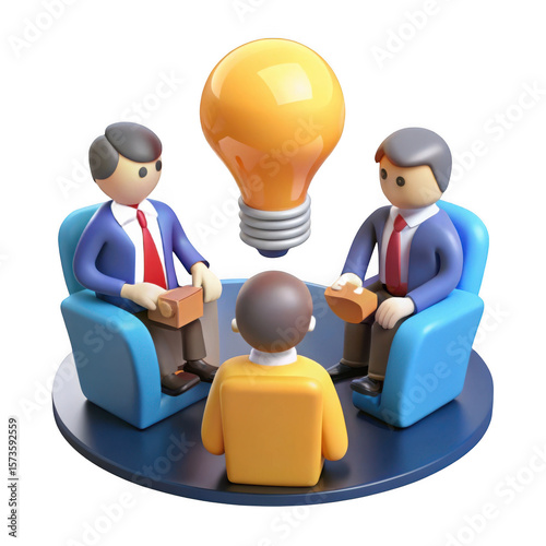 Business meeting with idea lightbulb isolated on transparent background