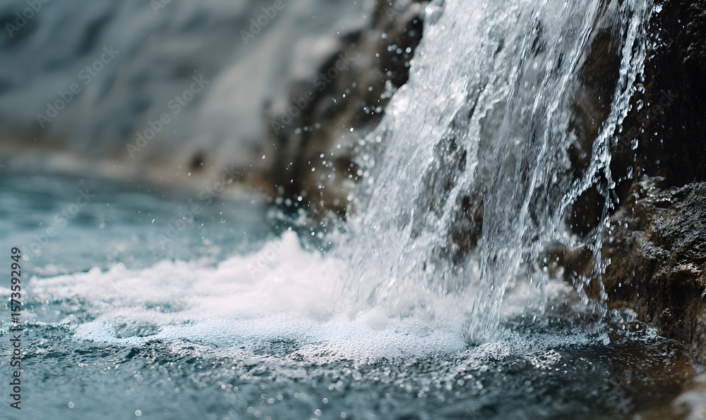 Fototapeta premium A waterfall spouting steam. It flows as a single stream of water and the speed of falling is very fast and cool, Generative AI