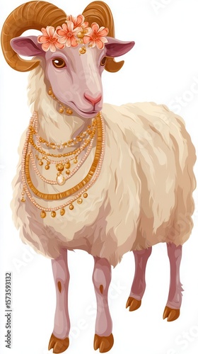 Ornate sheep illustration with floral crown