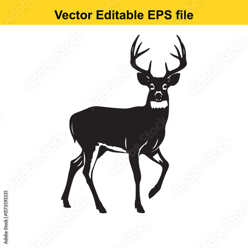 Majestic Whitetail Deer Silhouette A Striking Black and White Depiction of Wildlife in Simple Form Embodying Elegance and Power