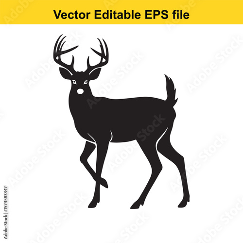 Majestic Whitetail Deer Silhouette A Striking Black and White Depiction of Wildlife in Simple Form Embodying Elegance and Power