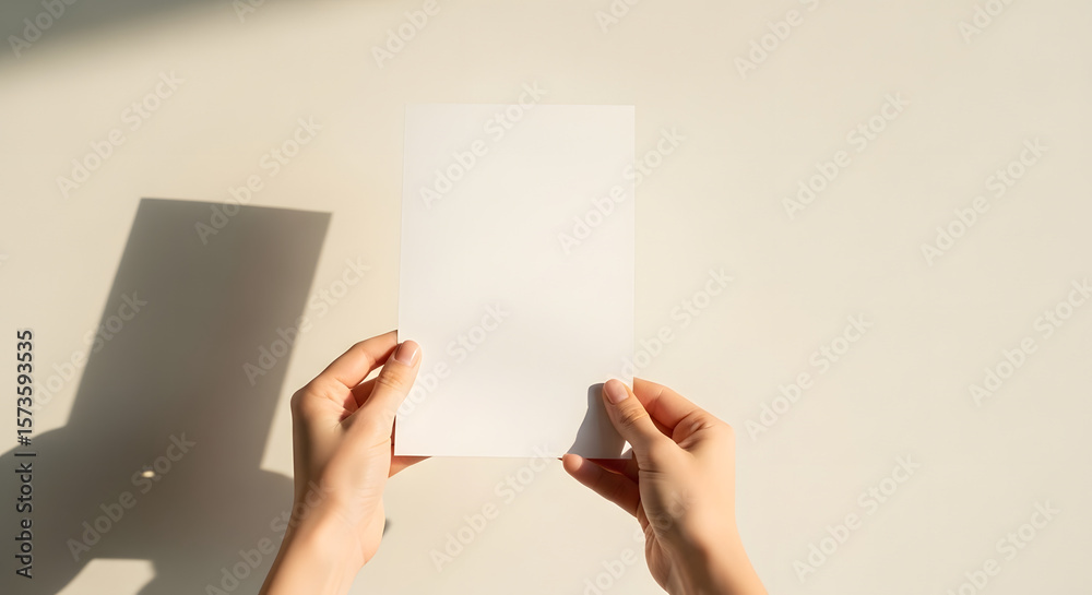 Obraz premium Blank Paper Mockup Hands Holding Clean White Sheet