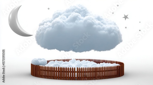 Floating cloud over wooden fence