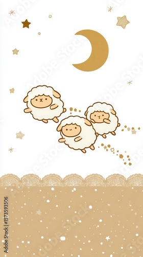 Cute cartoon sheep floating in the sky