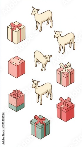 Sheep and gift boxes illustration