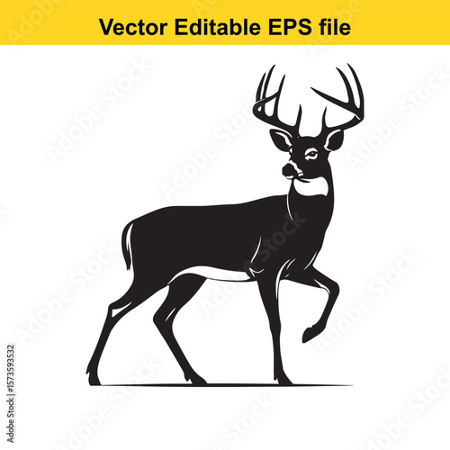 Majestic Whitetail Deer Silhouette A Striking Black and White Depiction of Wildlife in Simple Form Embodying Elegance and Power
