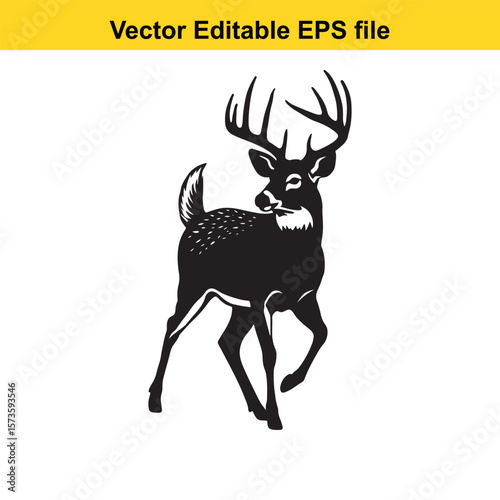 Majestic Whitetail Deer Silhouette A Striking Black and White Depiction of Wildlife in Simple Form Embodying Elegance and Power