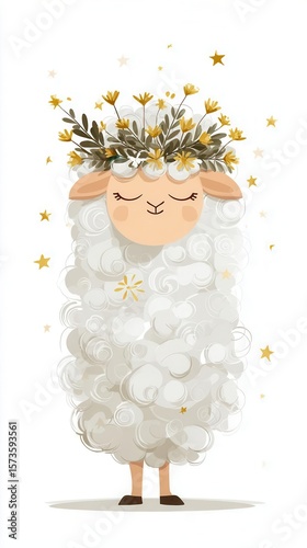 Cute cartoon sheep with floral crown