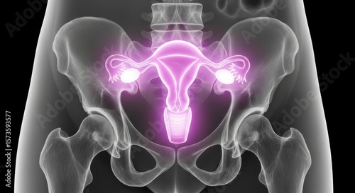 Anatomical Silhouette of the Female Reproductive System and Pelvic Bones Xray