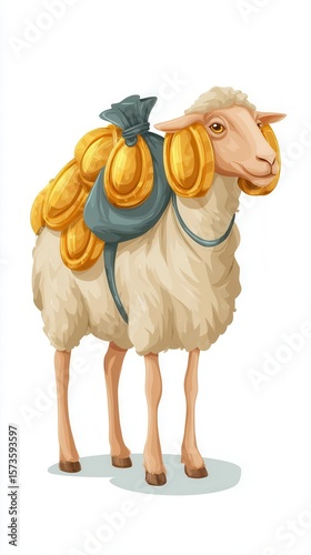 Sheep carrying golden packages illustration