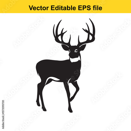 Majestic Whitetail Deer Silhouette A Striking Black and White Depiction of Wildlife in Simple Form Embodying Elegance and Power