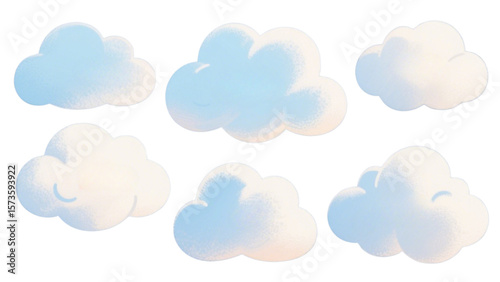 Fluffy Cartoon Cloud Set, Weather Illustration – Hand-Drawn Sky Clipart with Cumulus, Storm, Sun, and Rain Elements, Cute Vector Art for Forecast, Nature Scene, Baby Shower, or Kids Design