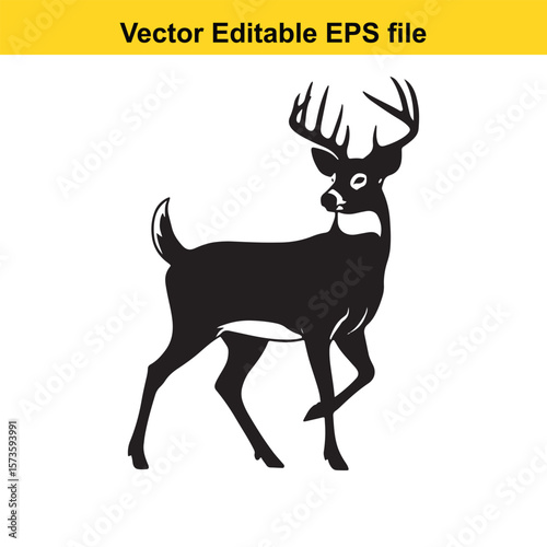 Majestic Whitetail Deer Silhouette A Striking Black and White Depiction of Wildlife in Simple Form Embodying Elegance and Power
