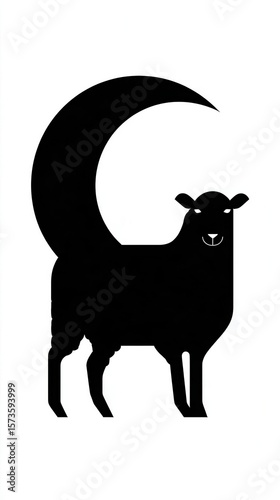Black sheep silhouette with moon