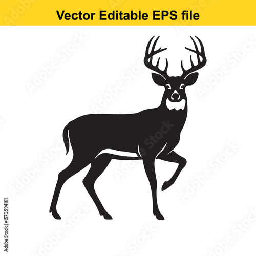 Majestic Whitetail Deer Silhouette A Striking Black and White Depiction of Wildlife in Simple Form Embodying Elegance and Power