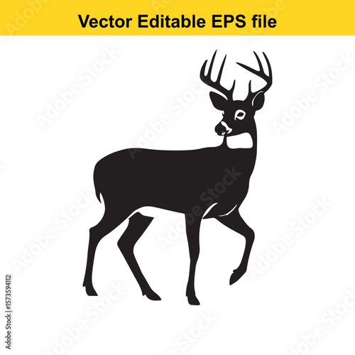Majestic Whitetail Deer Silhouette A Striking Black and White Depiction of Wildlife in Simple Form Embodying Elegance and Power
