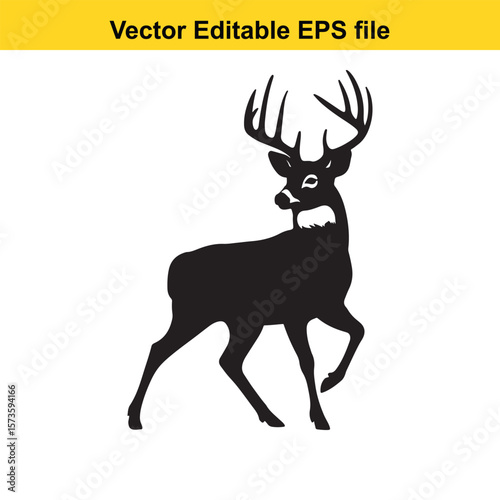 Majestic Whitetail Deer Silhouette A Striking Black and White Depiction of Wildlife in Simple Form Embodying Elegance and Power