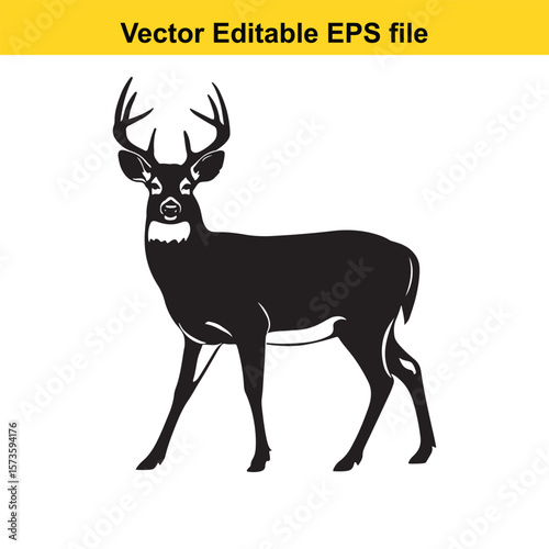 Majestic Whitetail Deer Silhouette A Striking Black and White Depiction of Wildlife in Simple Form Embodying Elegance and Power