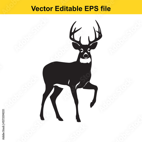 Majestic Whitetail Deer Silhouette A Striking Black and White Depiction of Wildlife in Simple Form Embodying Elegance and Power