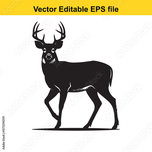 Majestic Whitetail Deer Silhouette A Striking Black and White Depiction of Wildlife in Simple Form Embodying Elegance and Power