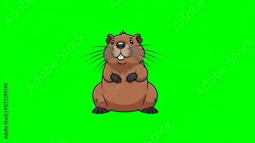 Animated Pixel Art Beaver with Brown Fur and Green Background