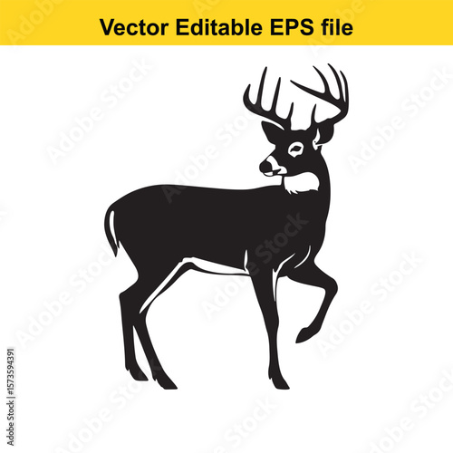Majestic Whitetail Deer Silhouette A Striking Black and White Depiction of Wildlife in Simple Form Embodying Elegance and Power