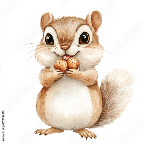 Adorable Watercolor Chipmunk Holding Nuts with Playful Tongue and Cheeks