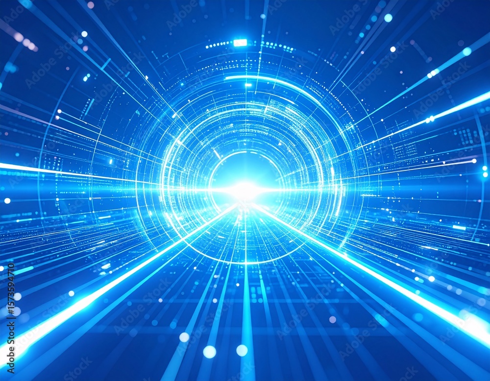 Fototapeta premium Abstract Digital Tunnel Futuristic Technology Background with Glowing Lines and Circles