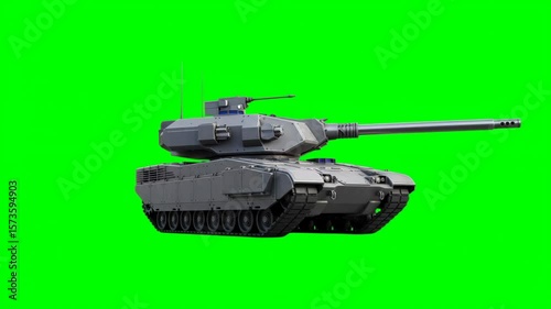 Gray Military Battle Tank Isolated Against Green Background