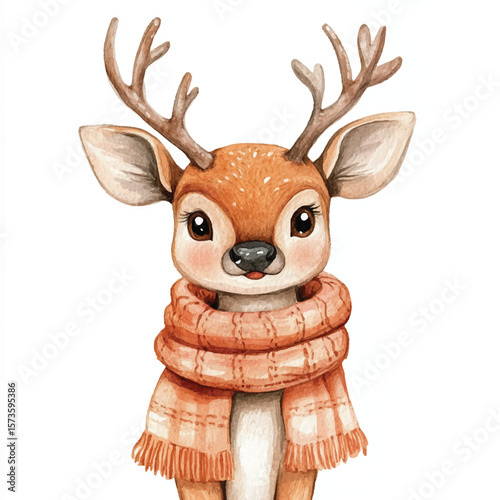 Adorable Watercolor Fawn in Autumn Scarf
