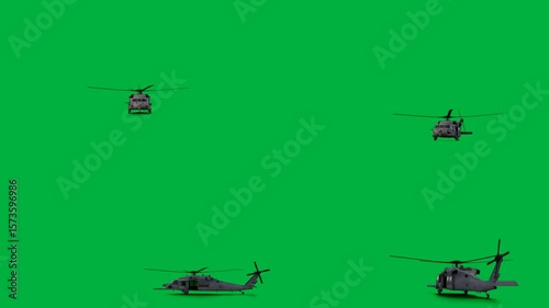 Four helicopters flying in formation on a green screen and group of over animated chromakey background backgrounds style composition emotion elements frame design motion depth layers