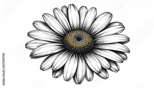 Detailed line drawing of a daisy