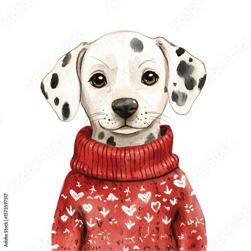 Adorable Dalmatian Puppy in a Festive Red Sweater (1)