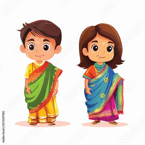 Adorable Indian Children in Traditional Attire Smiling and Standing Together