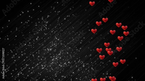 Start red heart shapes emerging bottom right and rising on dark background visualizing love flow