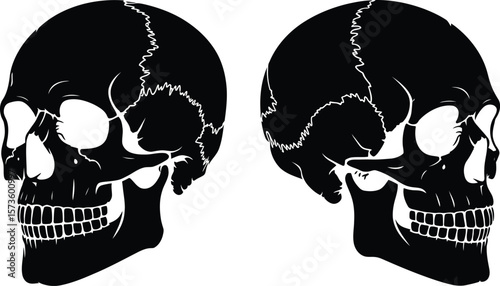 Two black human skull silhouettes facing opposite directions