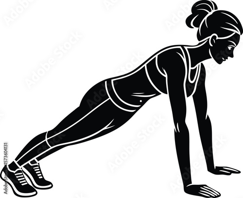 Female Fitness Icon Set – Push-Up, Plank, Bodyweight Exercise Silhouette Illustration