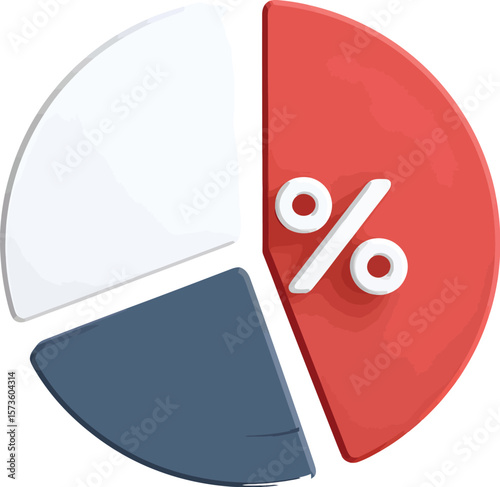 A stylized pie chart depicting percentages, suitable for business presentations and statistical reports on economics and finance.