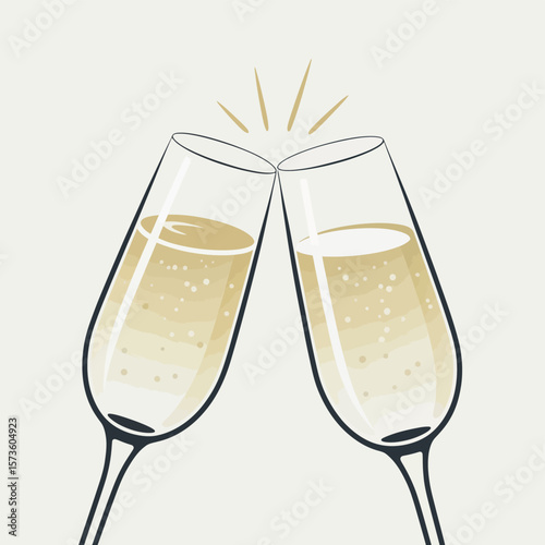 Two champagne glasses clinking together in a celebratory toast