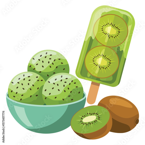 Kiwi Ice Cream and Fruit Popsicle