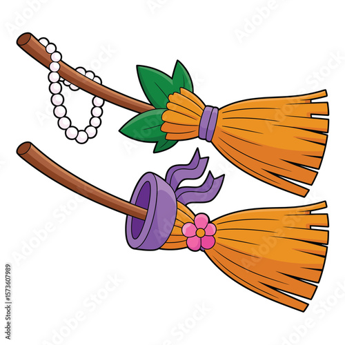 Two Decorated Witches Brooms
