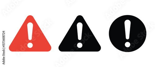 Three Warning Icons in Red Black and White