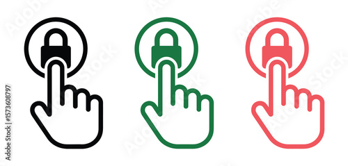 Hand Clicking Lock Icons in Different Colors