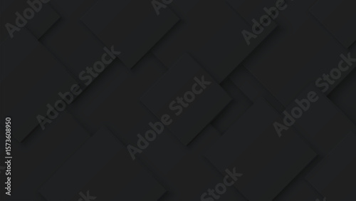 Abstract 3D black square plate multiple size overlap horizontal background graphic illustration.
