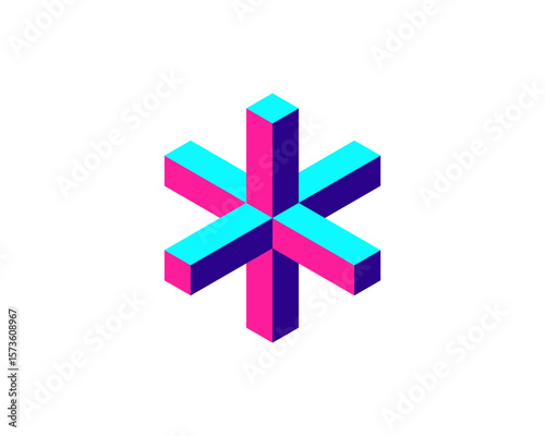 colorful neon 3d isometric joint link connection of building beam structure