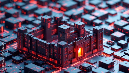 Creating a Digital Castle Visual Metaphor of a Cyber Realm in a Futuristic Landscape