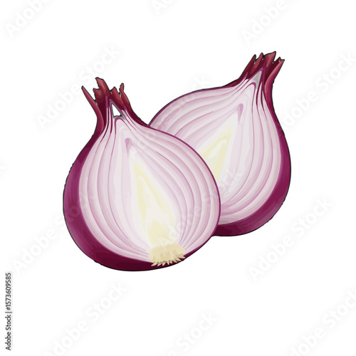 Two red onion halves 